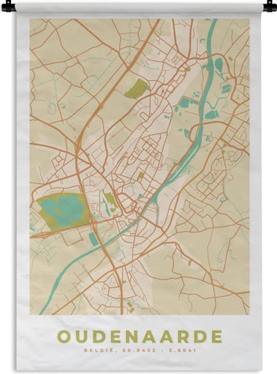 Wandkleed - Wanddoek - Stadskaart - Plattegrond - Vintage - Oudenaarde - Kaart - 120x180 cm - Wandtapijt