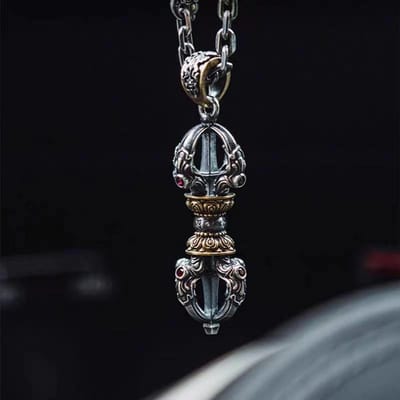 Vintage Boeddhistische Dharma Vaartuig Exorcisme Vajra Hanger Ketting voor Mannen Ketting Religieus Amulet Accessoire Cadeau gray