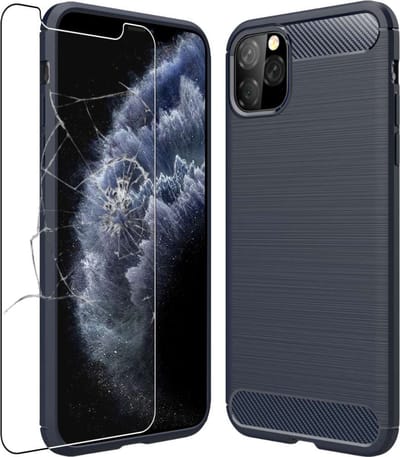 ebestStar - Hoes geschikt voor iPhone 11 Pro Apple, TPU Bescherming Cover, Koolstof Design Hoesje, Donkerblauw + Gehard Glas
