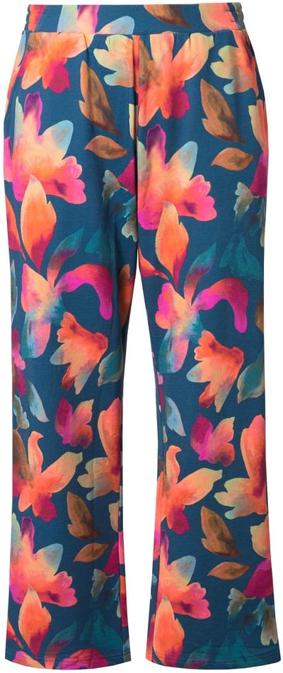 Ulla Popken - Dames - Sweatpants Rose wijde pijp elastische tailleband - Marine - Maat 46+