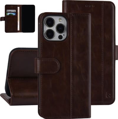 UNIQ Accessory iPhone 13 Pro Max Book Case Telefoonhoesje van PU Leather - Beschermende, Bruine Bescherming voor je Telefoon