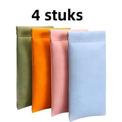 4 - Brillenkoker - Zonnebril - Unisex - PU - Draagbaar - Automatische sluiting - Willekeurige kleuren