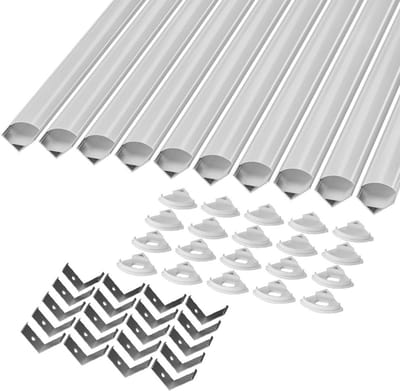V-vormig LED profiel 10 x 40 cm met melkwitte PC cover, eindkappen en montageclips voor LED strips - 10 stuks in verpakking