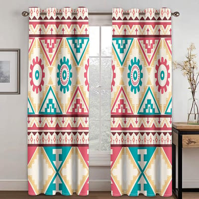 Zwart Wit Ethiopisch Traditioneel Design Patroon Schaduwgordijnen 2 Panelen Boheemse Stijl Woonkamer Slaapkamer Woondecoratie Gordijnen W60H60(CM)x2PCS&Grommet Top white