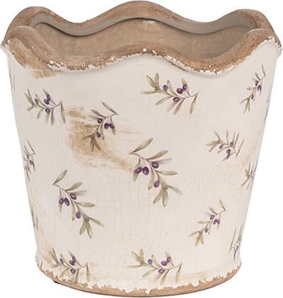 Keramiek Bloempot voor Binnen – Blauw Olijven – Rustieke Pot – Ø 16 cm – Olijvenmotief