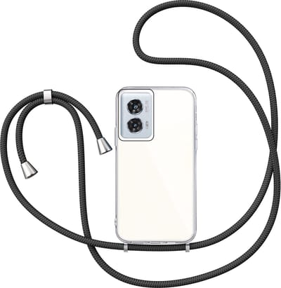 Hoesje met Koord geschikt voor Motorola Edge 50 Fusion - Back Cover Siliconen Case Transparant Hoes Zwart