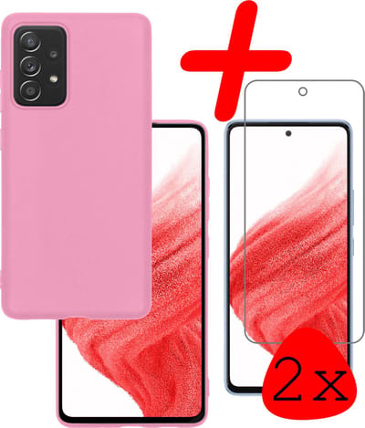 Hoesje Met 2x Screenprotector - Geschikt voor Samsung Galaxy A53 - Sterk & Shockproof - Back Cover - Siliconen Case - Telefoon Hoes - Lichtroze