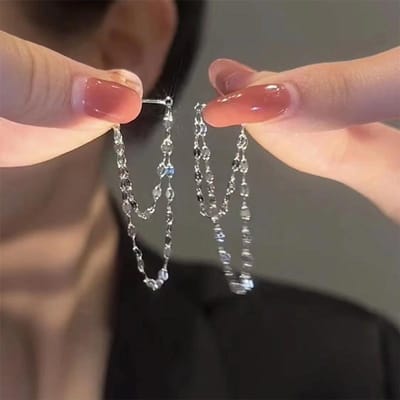Boucles d'oreilles pendantes en forme de C pour femme, bijoux tendance, couleur argent, chaîne longue, scintillantes, cadeau de mariage beige