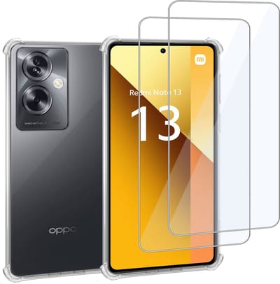 Geschikt voor Xiaomi Redmi Note 13 4G / POCO M6 4G - Hoesje + 2x Screenprotector – Gehard Glas Cover + Shock Proof Case – Transparant