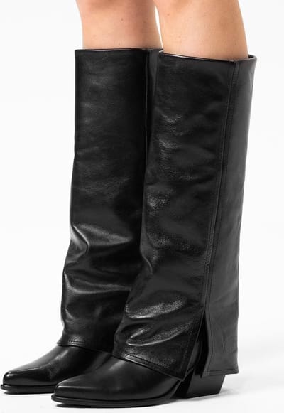 Sacha - Dames - Zwarte hoge leren cowboylaarzen met flap - Maat 37