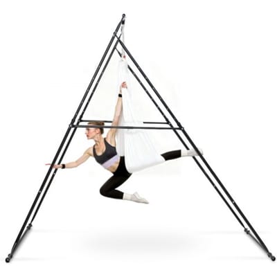 VEVOR Aerial Yoga Frame Swing Stand met 6 meter lange yogahangmat (wit) & max. 200 kg draagvermogen & driehoekige structuur & EVA-schuim, 4 horizontale en 6 verticale verstelmogelijkheden