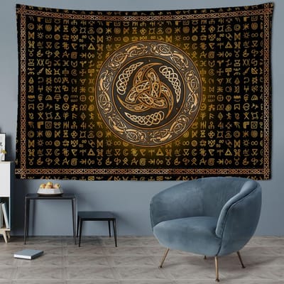 Viking Karakter Patroon Wandtapijt Muur Hangend Psychedelisch Hekserij Abstract Mysterieus Hippie Slaapzaal Woondecoratie 95x70CM