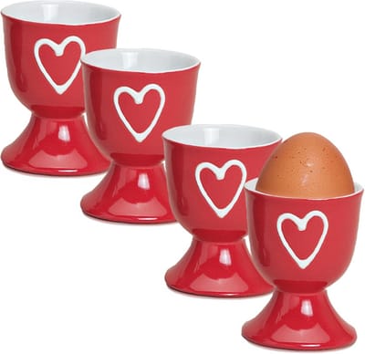 Eierdopjes Set - Keramische Houders - Ontbijt Serveren - Hartvormige Ornamenten - 4 Stuks - Rood