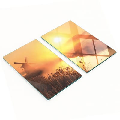 Decoratieve glazen snij- en serveerplanken met zon- en windmolenmotief, 2x30x52 cm