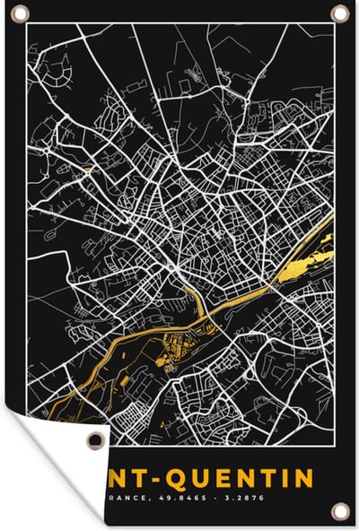 Muurdecoratie Frankrijk – Plattegrond – Kaart – Saint-Quentin – Stadskaart - 120x180 cm - Tuinposter - Tuindoek