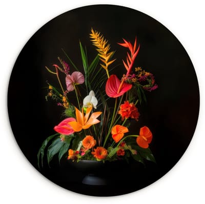WallCircle® Wandcirkel 120x120 cm - Muurcirkel Schaal - Boeket - Bloemen - Muurdecoratie woonkamer - Wanddecoratie slaapkamer - Kamer decoratie accessoires - Ronde schilderijen XXL