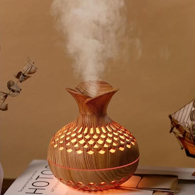 300ml houten vaas kleurrijk licht Cool Mist Luchtbevochtiger Aromatherapie olie Diffuser usb mini luchtbevochtiger brown