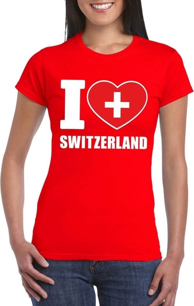 Zwitserland supporters kleding t-shirt - voor dames - rood - met vlag kleuren print - korte mouwen S