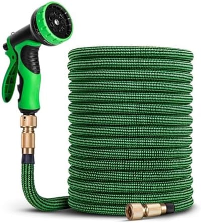 Uitbreidbare Tuinslang 30m - Intrekbare Tuinslang inclusief een Spuitpistool met 9 Spuitpatronen, 3 Lagen Latex Knikvrije Flexibele Waterslang met 1/2“ en 3/4” Messing Fittingen
