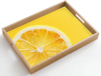 Dienblad hout 50x35 cm - Schootdienblad - Citroen - Geel - Zonnig - Borrelplank rechthoek - Plateau dienbladen