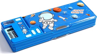 Multifunctionele Pennenhouder - Etui Organizer - Schoolbenodigdheden Opslag - Ingebouwde Rekenmachine - 26 x 9 x 3.5 cm - Blauw