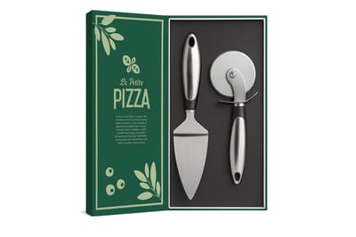 Pizza Accessoires Cadeaupakket – Pizzasnijder & Pizzaschep – RVS – Luxe Geschenkverpakking – Voor Pizza Snijden en Serveren