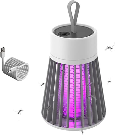 Insectenverdelger, elektrische uv-lamp, 360 graden, muggenlamp, anti-muggen, USB-oplaadbaar, draagbaar, anti-insectenlamp voor binnen, outdoor, keuken, baby, niet giftig, weinig lawaai, met ring-grijs