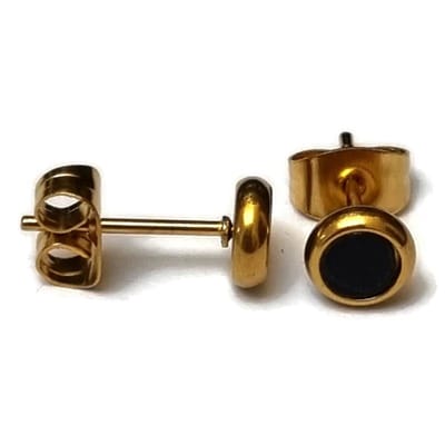 Aramat Jewels | Oorbellen | RVS Schelp Oorbellen Wit Zwart 12mm - Shell Studs | Goudkleurig / 6mm / Zwart | | | | Kinderen, Volwassenen | Verkleurd niet