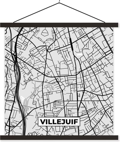 Posterhanger incl. Poster 60x60 cm - Schoolplaat - Plattegrond - Villejuif - Stadskaart - Kaart - Frankrijk - Textielposter - Zwarte latten - Stadskaart