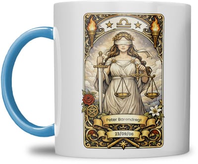 Sterrenbeeld mok - Weegschaal - Licht Blauw - Tarot mok - Gepersonaliseerd met naam en datum