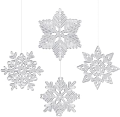 3D Snijmal voor Kerstmis met Sneeuwvlokken en Bloemen - Metalen Embossed Templates voor Kerstdecoratie, DIY Projecten en Hanger Versieringen - Set van 4 Stukken