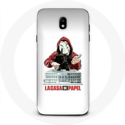 Samsung Galaxy J3 2017 hoesje la casa de papel mask logo witte achtergrond wit