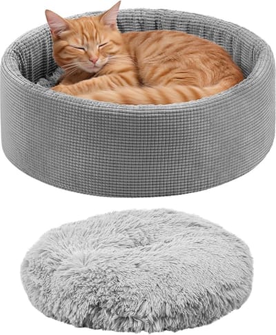 Famanu - Kattenmand met uitneembaar kussen – 50 cm diameter voor grotere katten – Van zacht pluche – Wasbaar