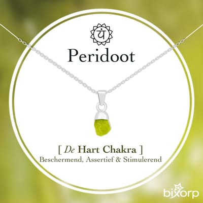 Bixorp Ruwe Peridoot Ketting - S925 Zilver + Edelsteen Hanger - Onbewerkte Steen - Spirituele Chakra Ketting met Cadeau Kaartje - 45cm + 5cm verstelbaar