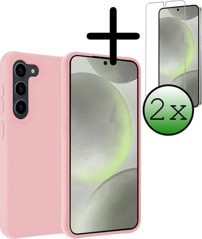 Hoesje Met 2x Screenprotector - Geschikt voor Samsung Galaxy S24 - Sterk & Shockproof - Back Cover - Siliconen Case - Telefoon Hoes - Lichtroze