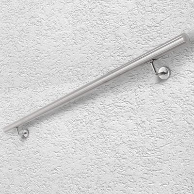 Roestvrijstalen Leuning - Wandsteun Trappenhuis - Veilig Lopen - Geborsteld V2A Staal - 160cm Lengte 42mm - Zilverkleurig