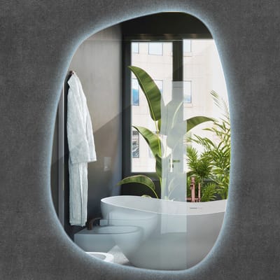 Wallfluent LED Spiegel - Grote Spiegel Wandspiegel - 49 cm x 34 cm - Koel Wit 6500K - Organische Spiegel - LED Spiegel Organische Vorm - Wandspiegel Organische Vorm - LED Badkamerspiegel - Spiegel Met Licht