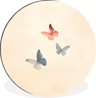 WallCircle - Wandcirkel - Muurcirkel - Vlinders - Minimalistisch - Roze - Aluminium - Dibond - 30x30 cm - Binnen en Buiten