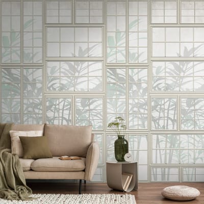 Fotobehang Profhome 398451-GU vliesbehang hardvinyl warmdruk in reliëf glad 3D mat crème beige groen 1,59 m x 2,8 m