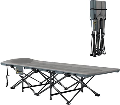Opvouwbaar campingbed 1 persoon met kussen en zijvak - Grijs