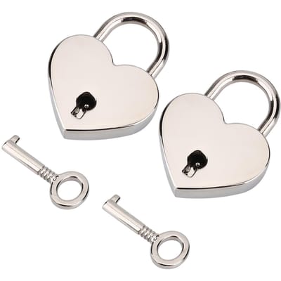 2 sets Hartvormig Hangslot & Skeletsleutel Metalen Slot voor Bagage Dagboek Sieradendoos white