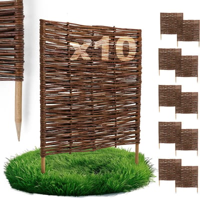 10 x BOGATECO bedrand van wilgenhout | 60 cm lang & 60 cm hoog | Houten schutting gazonrand | Wilgenhek insteekhekwerk