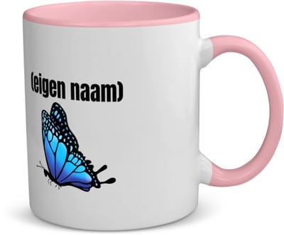 Akyol - blauwe vlinder met eigen naam koffiemok - theemok - roze - Vlinder - dieren liefhebber - iemand die houdt van vlinders - verjaardag - cadeau - kado - geschenk - 350 ML inhoud