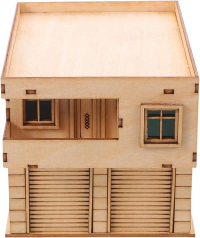 Houten Huis Model - Mini Villa Knutsel - Diorama Scène Bouw - Klassieke Architectuur Stijl - 10.90X7.80X7.60CM - Khaki