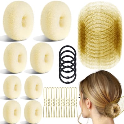 Haaraccessoires set - Haarklemmen - Haarelastiekjes / Scrunchie -63-delige set beige 100g (2 groot + 2 medium + 4 klein + 10 haarnetjes + 40 U-haarklemmen + 5 balletjes) -Geschikt voor kort en fijn haar.