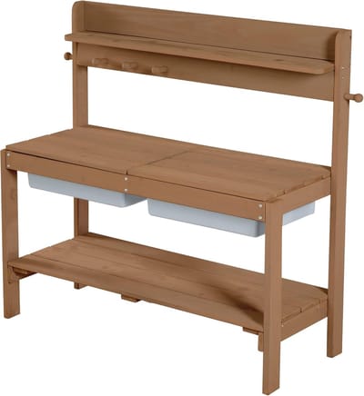 Buitenspeelkeuken - Zand Water Tafel - Buiten Spelen - Weerbestendig Stevig Hout - 88.5x89.5x35cm - Teak