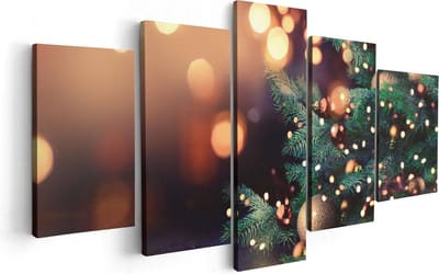 Artaza Canvas Schilderij Vijfluik Versierde Kerstboom Met Lichtjes - 100x50 - Foto Op Canvas - Canvas Print