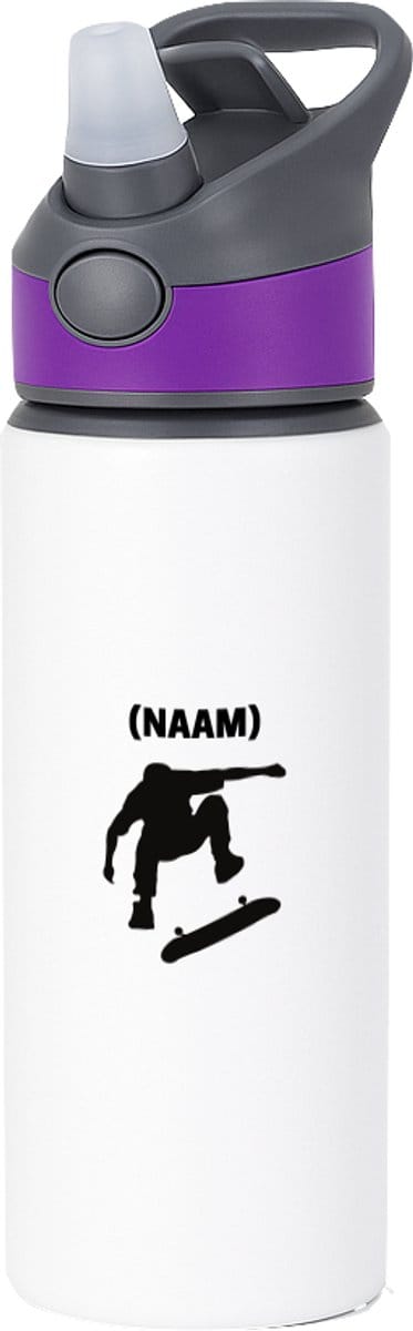 Hacebo® - Skateboarden met eigen naam waterfles met rietje paars - Sport - Skateboarder - Skaten - water fles - 650ML