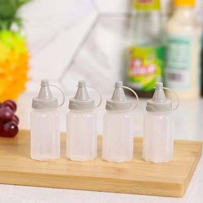 4 Stuks Draagbare Herbruikbare & Onbreekbare Bento Box Maaltijdvoorbereidingsset - Plastic Voedselcontainers met Deksel en Mini Sausflesjes 4pcs grijs