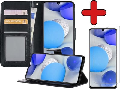 Hoesje - Met Screenprotector - Geschikt voor Samsung Galaxy A42 - Luxe Pasjeshouder - Flipcase - Bookcase Portemonee - Flip Case - Kunstleer Book Case - Book Cover - Walletcase - Portemonneehoes - Telefoonhoes - Zwart